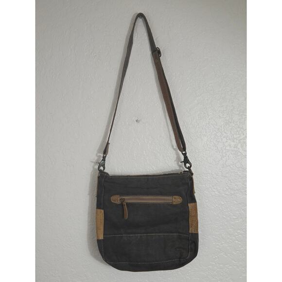 Myra Albino Crossbody Purse Leather Floral Print Canvas Cowhide Boho Western - Picture 5 of 12